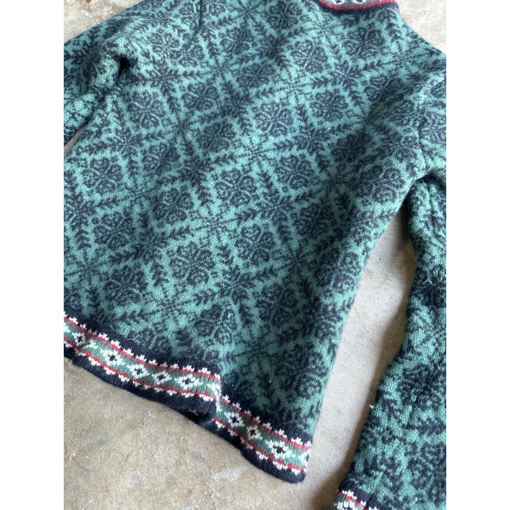 L.L. Bean Women's Green Geometric Cottage Preppy Merino Wool Cardigan Sweater S - Picture 5 of 8